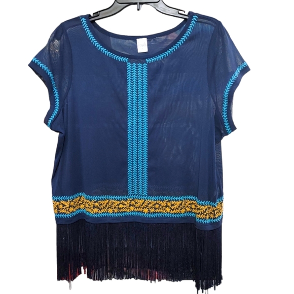 INC International Concepts Other - Inc Beach Blue Fringe Sheer Cap Sleeve Swim Suit Cover Up Women's Size XL